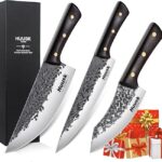 Huusk Knife Set, Hand Forged Chef Knife Set Professional, High Carbon Steel Butcher Knife Set, Camping Cooking Knife Set, Japanese Kitchen Chef Knife Set for Home, Outdoor BBQ, Gift Idea Men